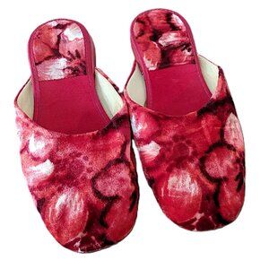 Vintage 60s Velvet Slippers Size 6 Asian Floral Print Retro MCM